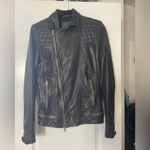 AllSaints MENS Leather Jacket XS ( BLACK )